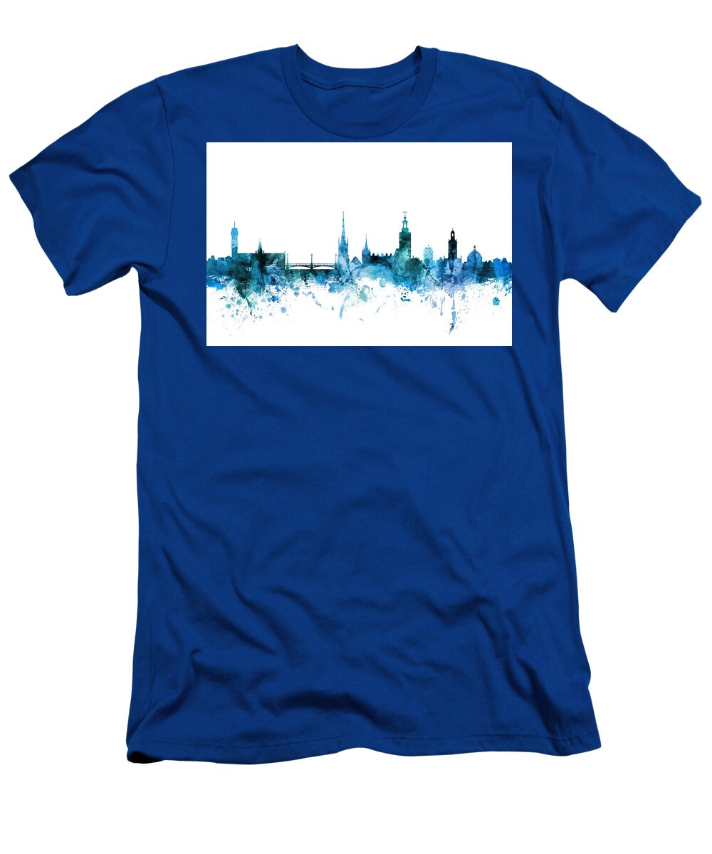 Stockholm T-Shirt featuring the digital art Stockholm Sweden Skyline #5 by Michael Tompsett