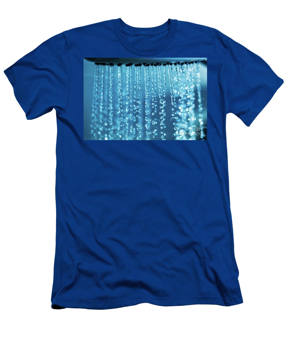 Water T-Shirt featuring the photograph Clear water flowing from shower #9 by Michal Bednarek