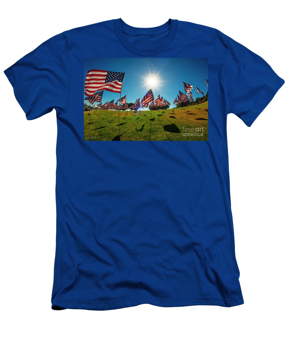 Pepperdine T-Shirt featuring the photograph Pepperdine Flag Salute #1 by Julian Starks