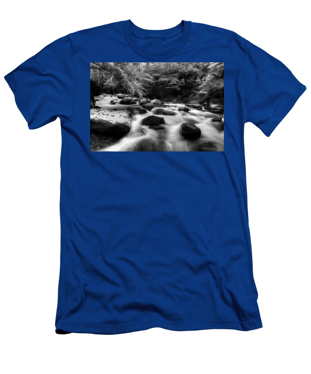 Monochrome River Scene T-Shirt featuring the photograph A Black And White River by Mike Eingle