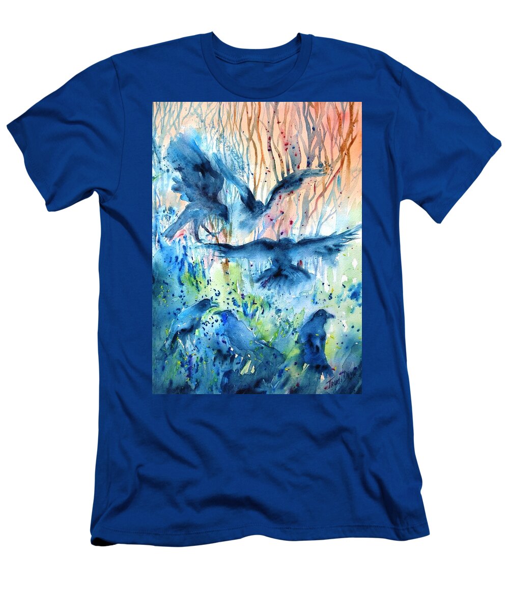 Raven T-Shirt featuring the painting A Conspiracy of Ravens by Trudi Doyle