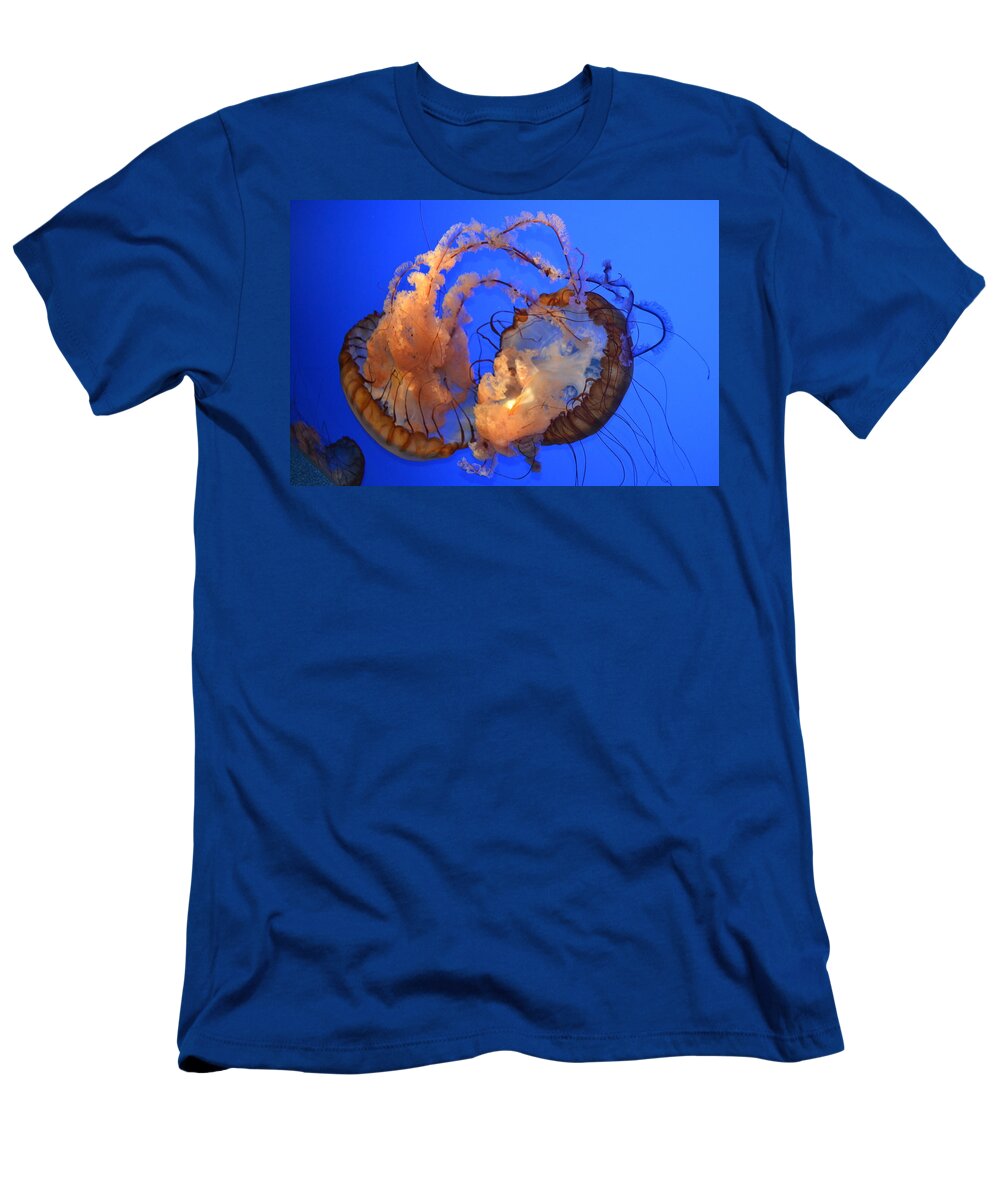 Jellyfish T-Shirt featuring the photograph A Jellyfish Fight by Eileen Brymer