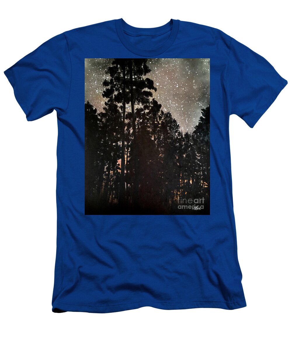 Night T-Shirt featuring the painting The Forest night by Wonju Hulse