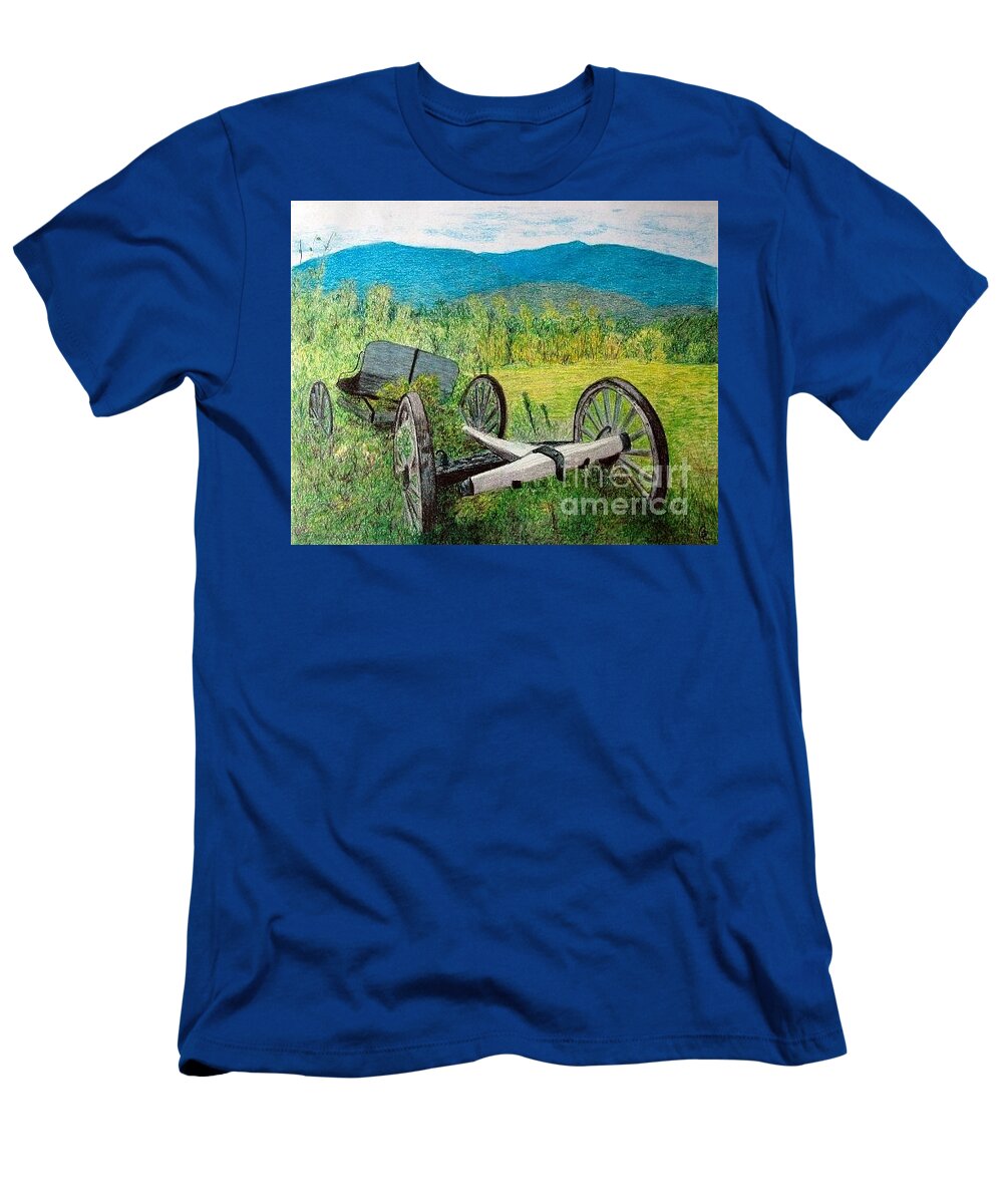 Rustic T-Shirt featuring the drawing Abandoned Wagon by Glenda Zuckerman