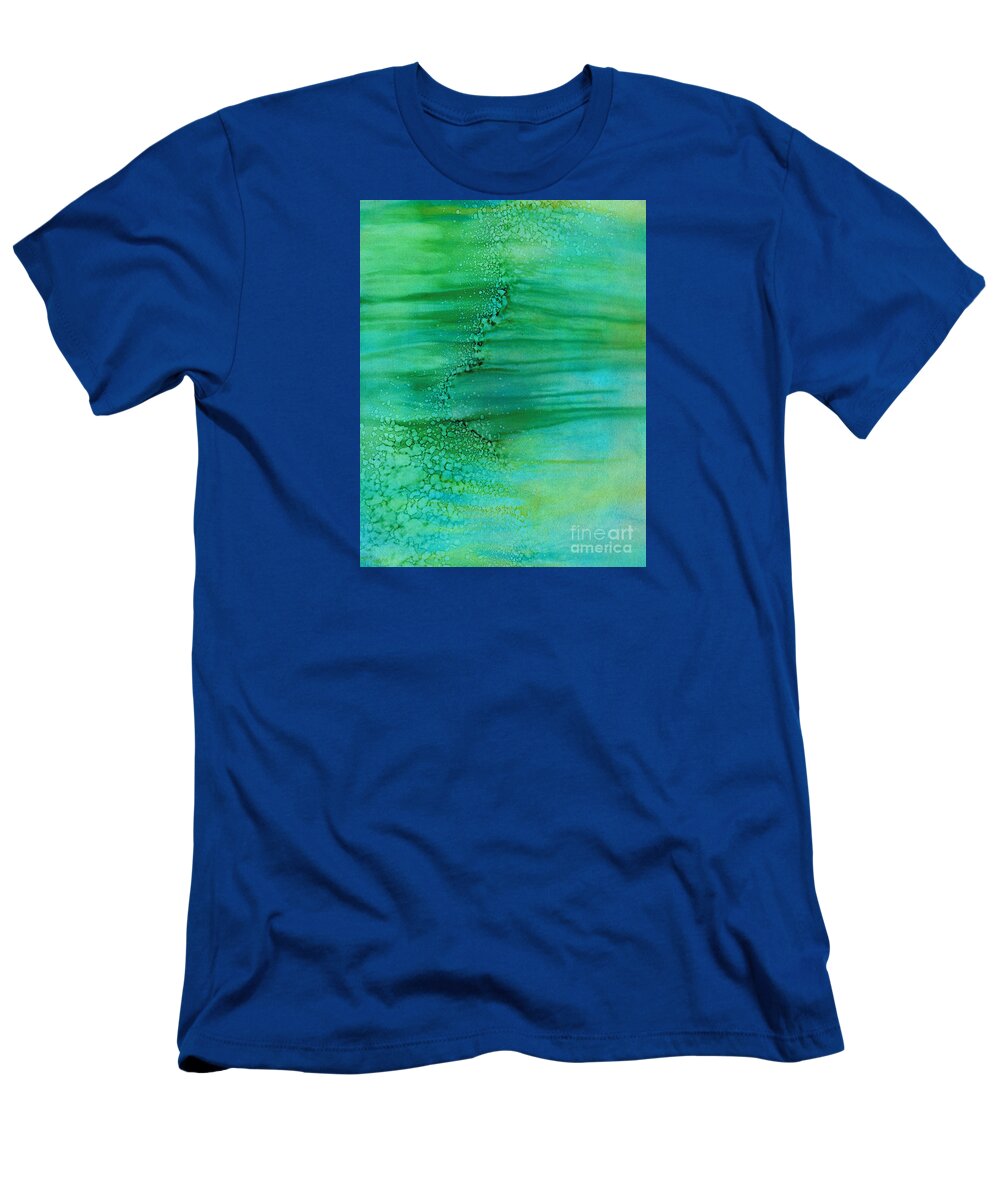 Hao Aiken T-Shirt featuring the painting Abstract In Blue Green by Hao Aiken