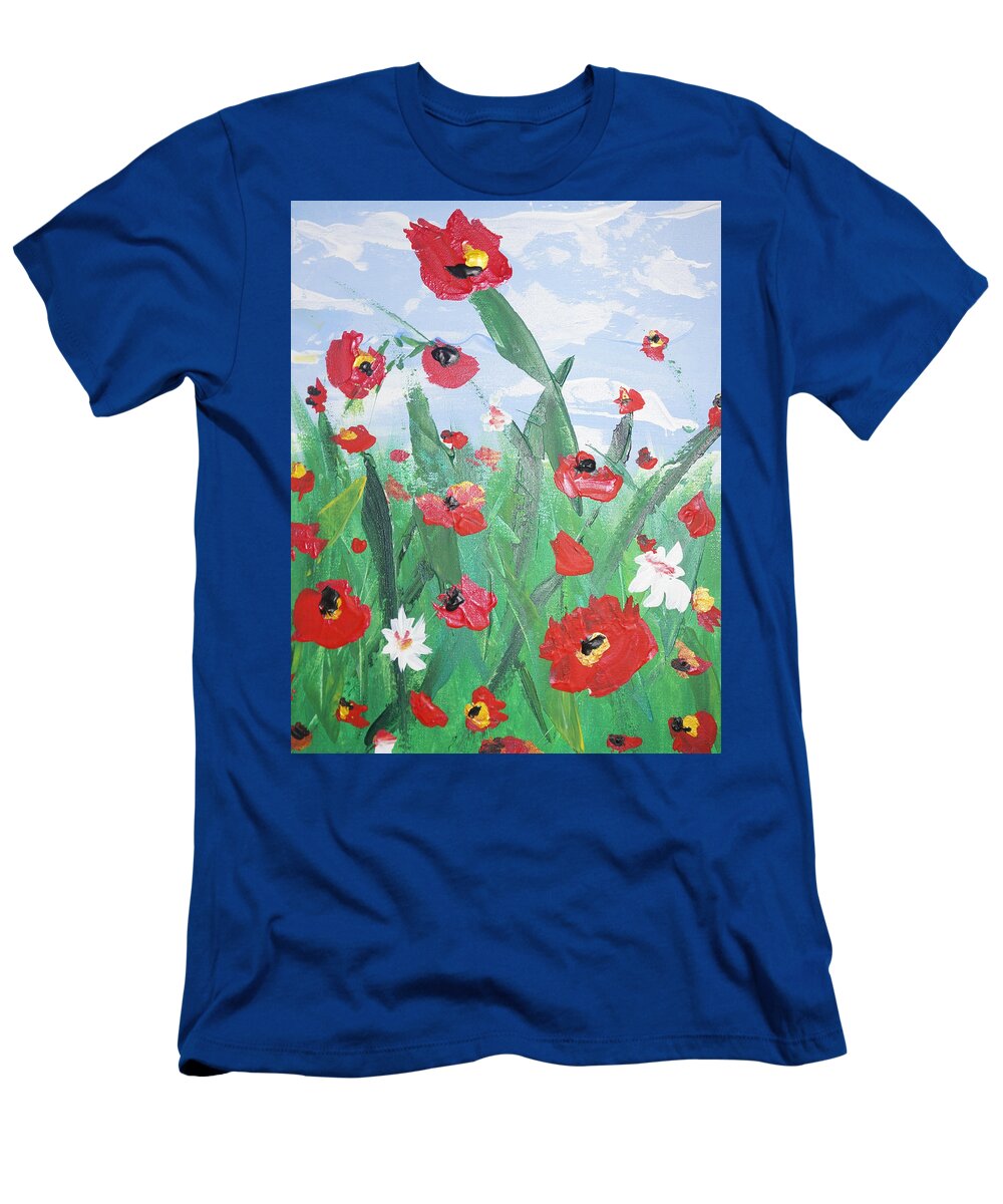 Abstract Poppies No 2 By Adam Asar T-Shirt featuring the painting Abstract poppies No 2 by Celestial Images