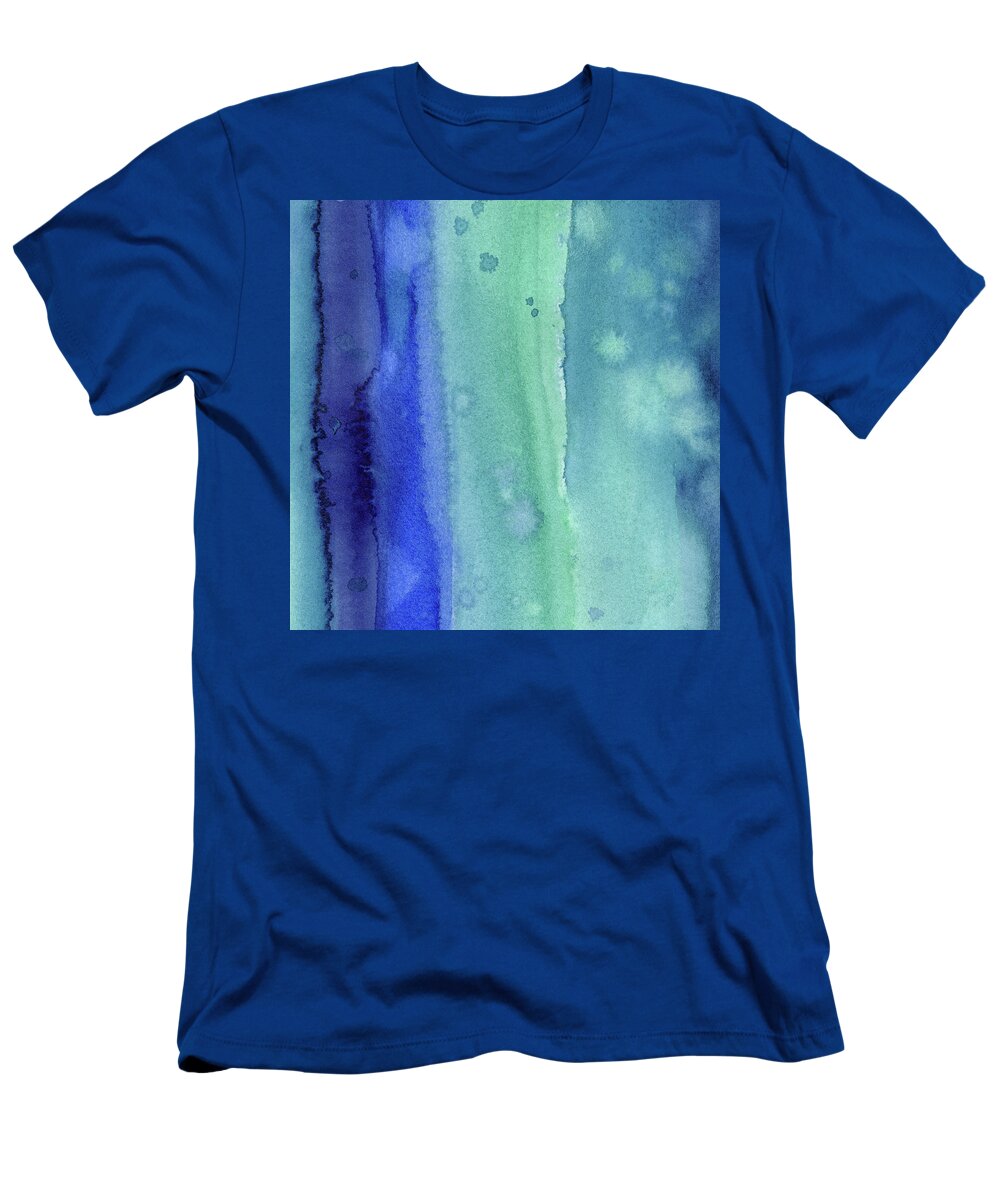 Pattern T-Shirt featuring the painting Abstract Vertical Watercolor Aqua Stripes by Olga Shvartsur