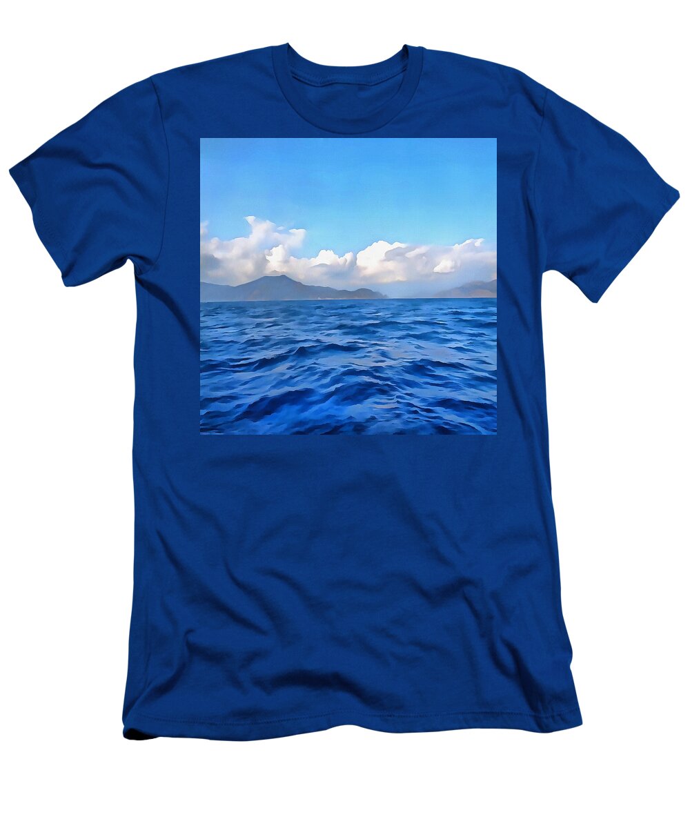 Blue T-Shirt featuring the painting Aegean Blue by Taiche Acrylic Art