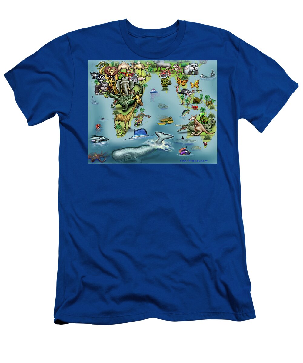 Africa T-Shirt featuring the digital art Africa Oceania Animals Map by Kevin Middleton
