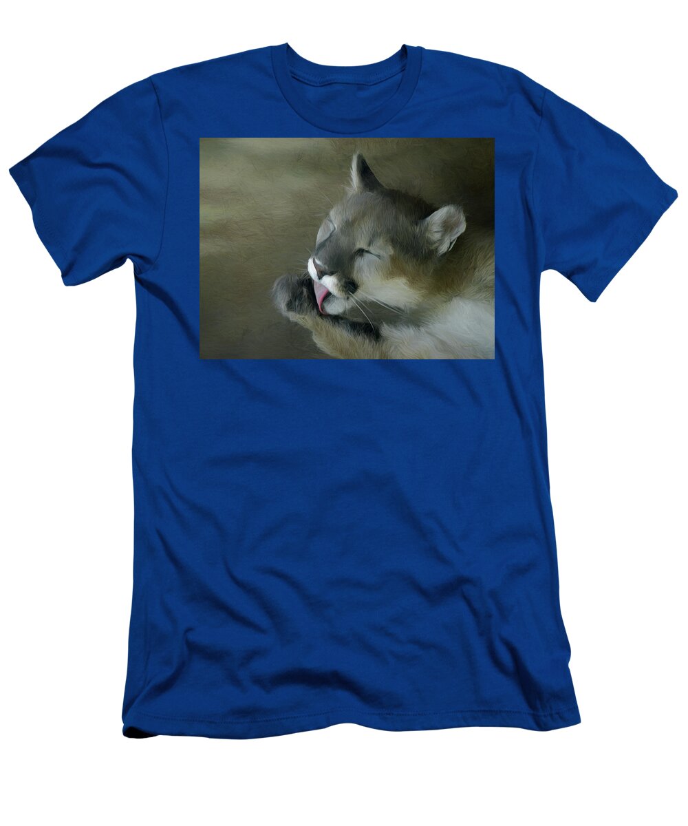 Big Cats T-Shirt featuring the digital art After Lunch Clean Up by Ernest Echols