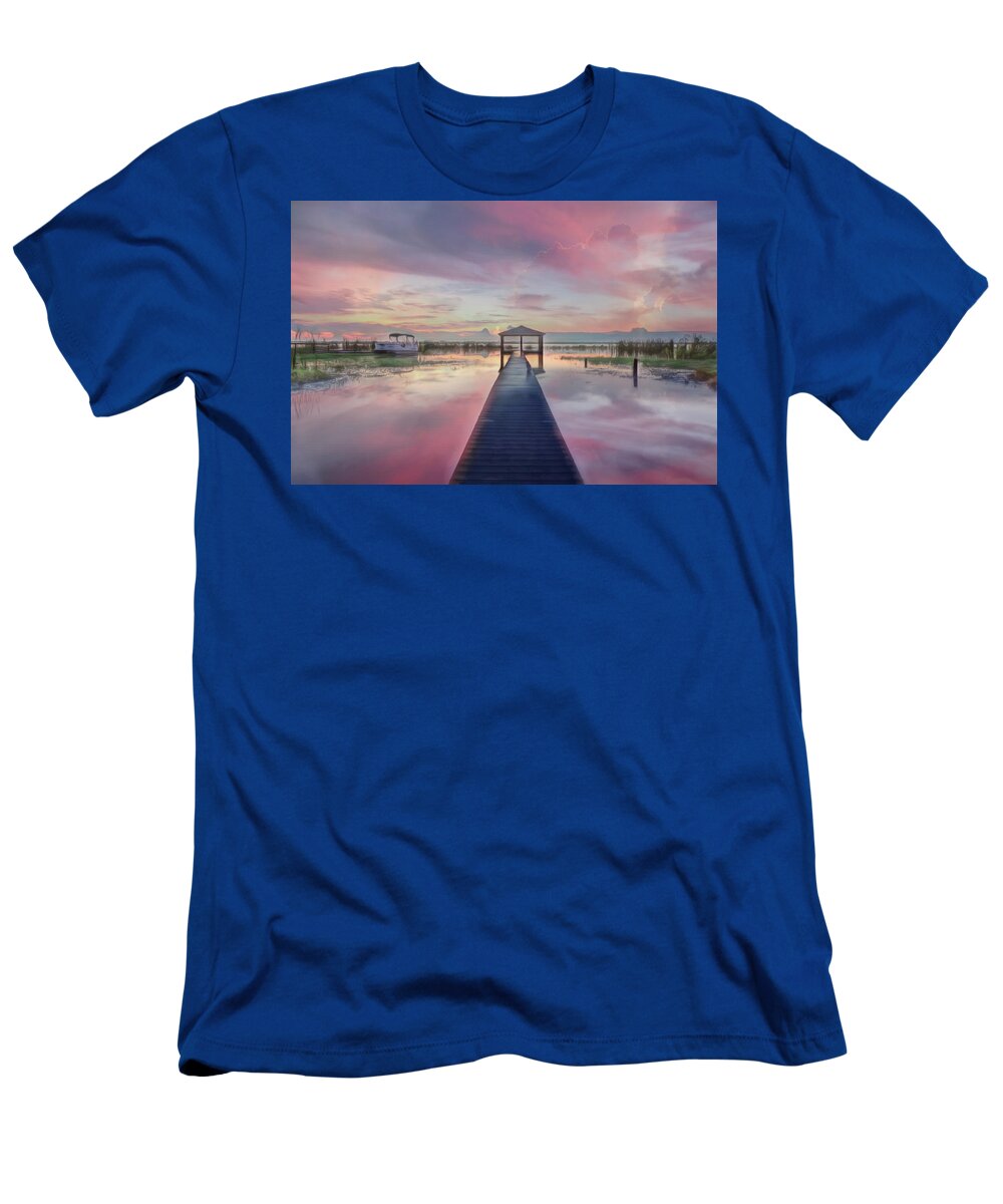 Boats T-Shirt featuring the photograph After the Rain Sunrise Painting by Debra and Dave Vanderlaan