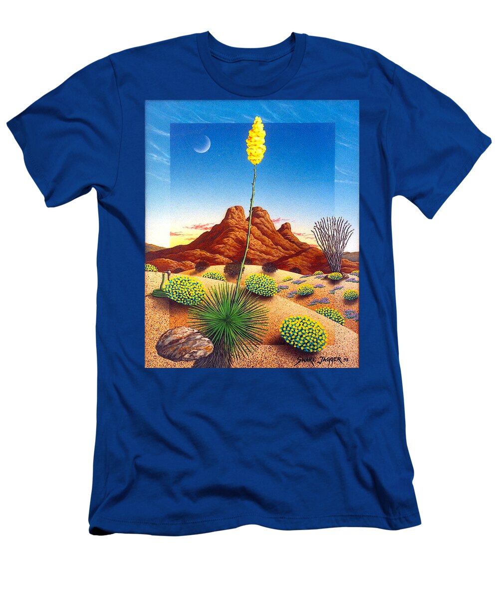 Agave Cactus T-Shirt featuring the painting Agave Bloom by Snake Jagger