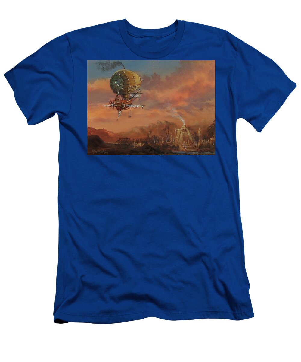 : Atlantis T-Shirt featuring the painting Airship Over Atlantis Steampunk Series by Tom Shropshire