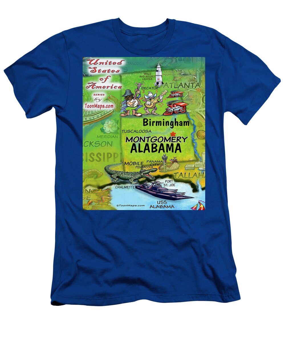 Alabama T-Shirt featuring the digital art Alabama Fun Map by Kevin Middleton