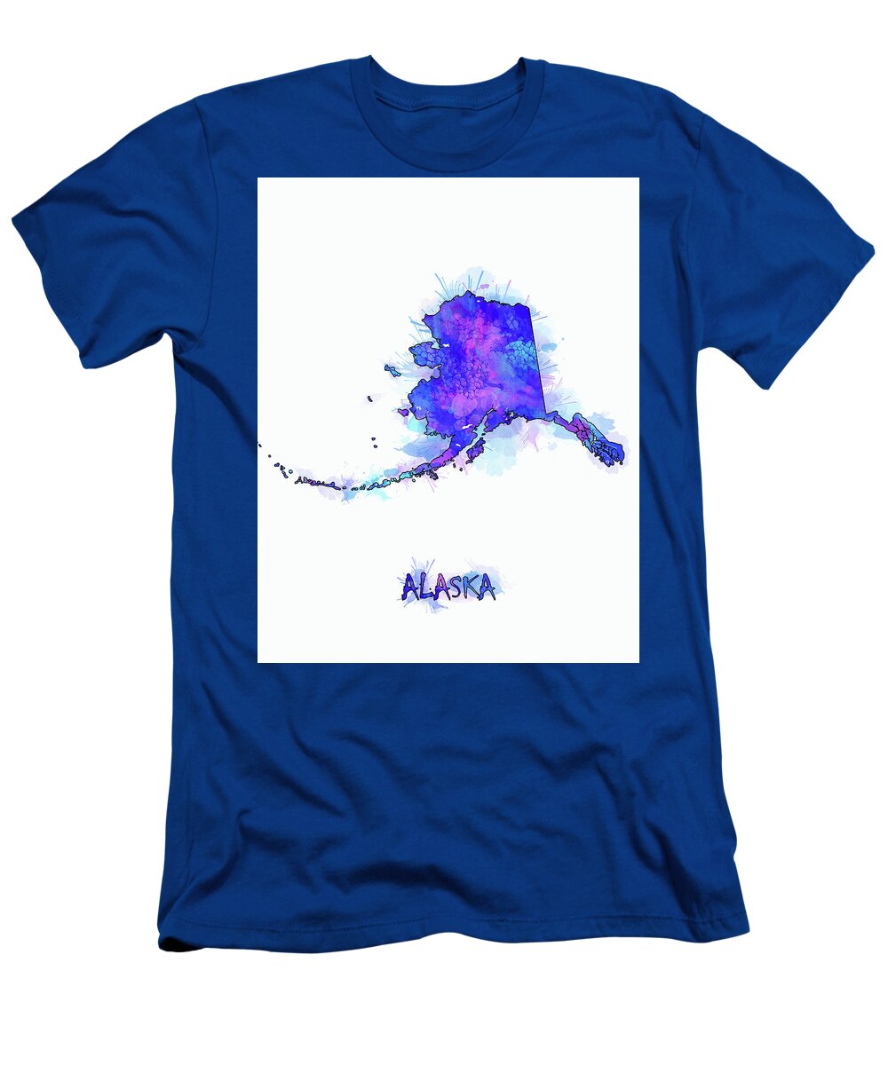 Alaska T-Shirt featuring the digital art Alaska Map Watercolor 2 by Bekim M