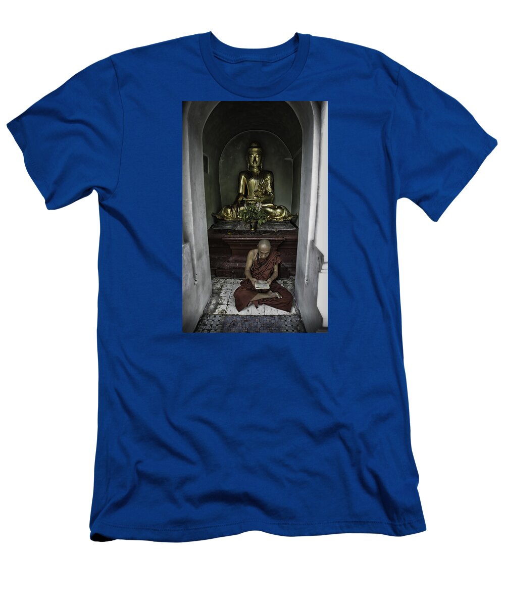 Myanmar T-Shirt featuring the photograph Alone at Shwedagon by David Longstreath