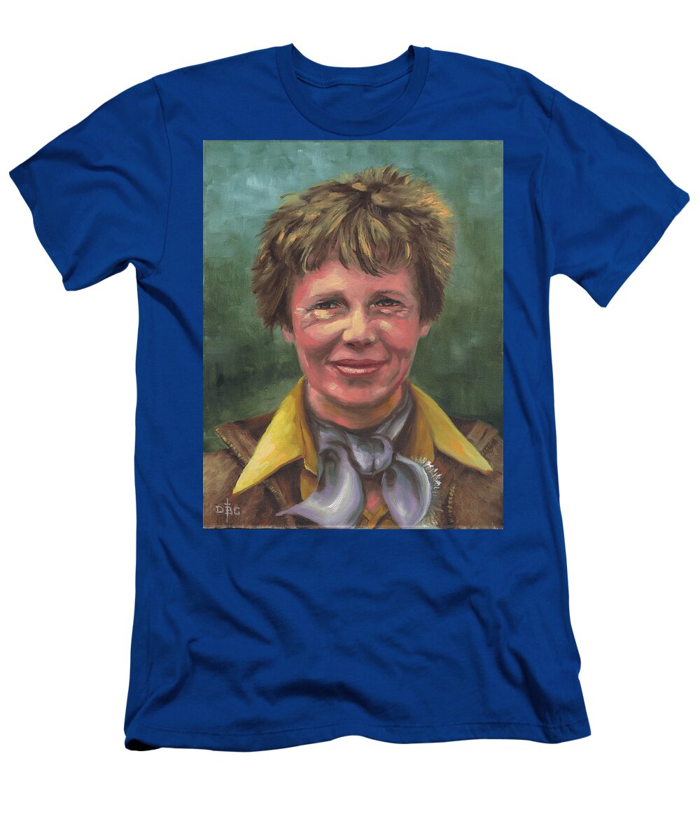 Amelia Earhart T-Shirt featuring the painting Amelia Earhart by David Bader