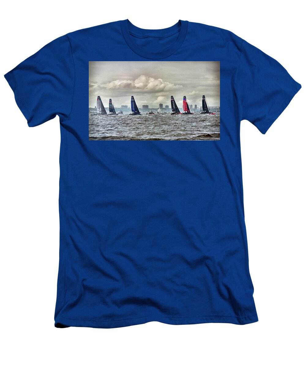 Artemis T-Shirt featuring the photograph America's Cup Contestants in New York Harbor, May 2016 by Sandy Taylor