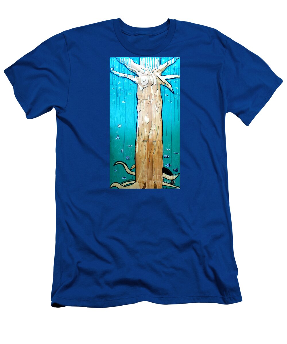 Tree T-Shirt featuring the mixed media Ancestral Tree Indians To The Sea by Genevieve Esson