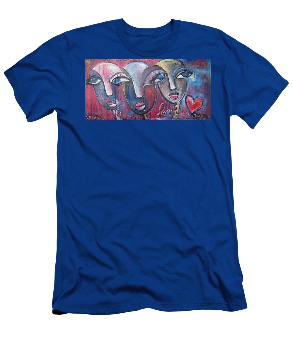 Hearts T-Shirt featuring the painting And Then There Were Three by Laurie Maves ART