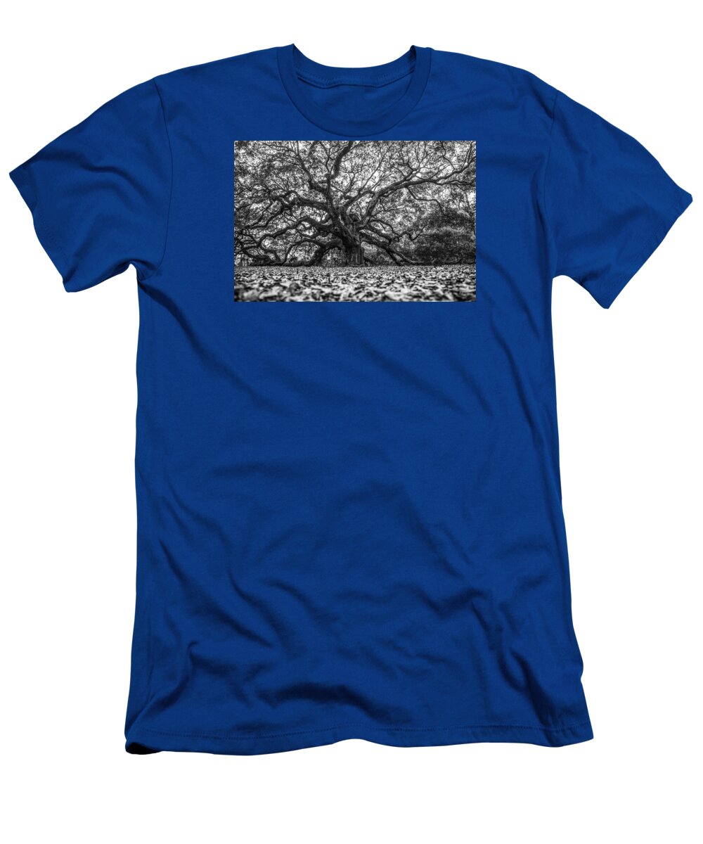 Charleston T-Shirt featuring the photograph Angel Oak Tree in B and W by John McGraw