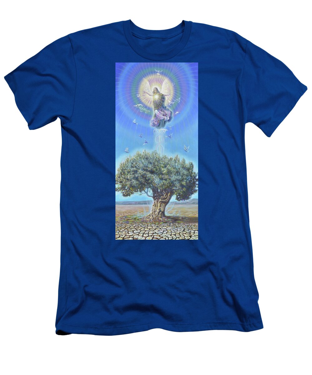 Angel T-Shirt featuring the painting Angel over the Olive Tree II by Miguel Tio