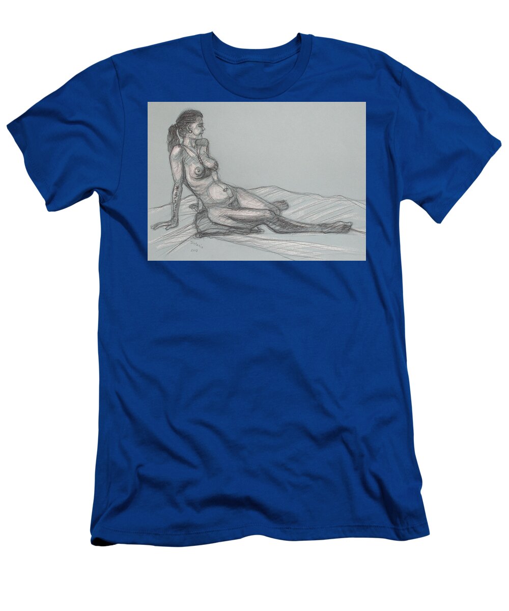 Realism T-Shirt featuring the drawing Angela Reclining 4 by Donelli DiMaria