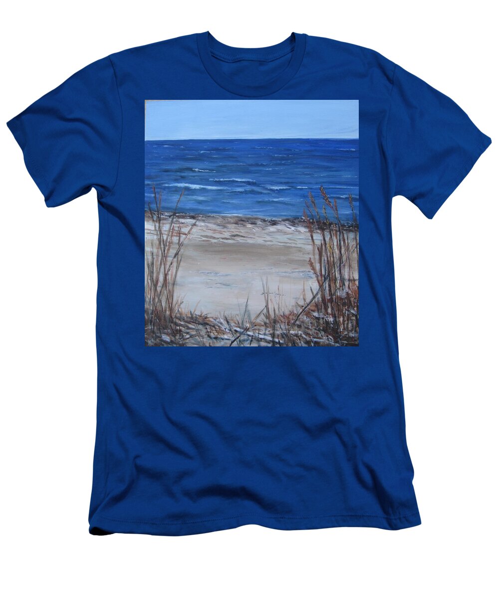 Beach T-Shirt featuring the painting Another View of East Point Beach by Paula Pagliughi
