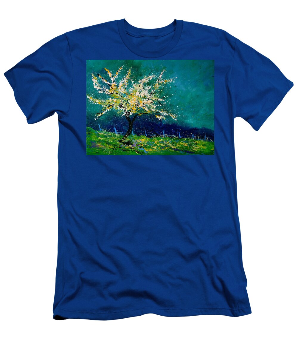 Landscape T-Shirt featuring the painting Appletree In Blossom by Pol Ledent