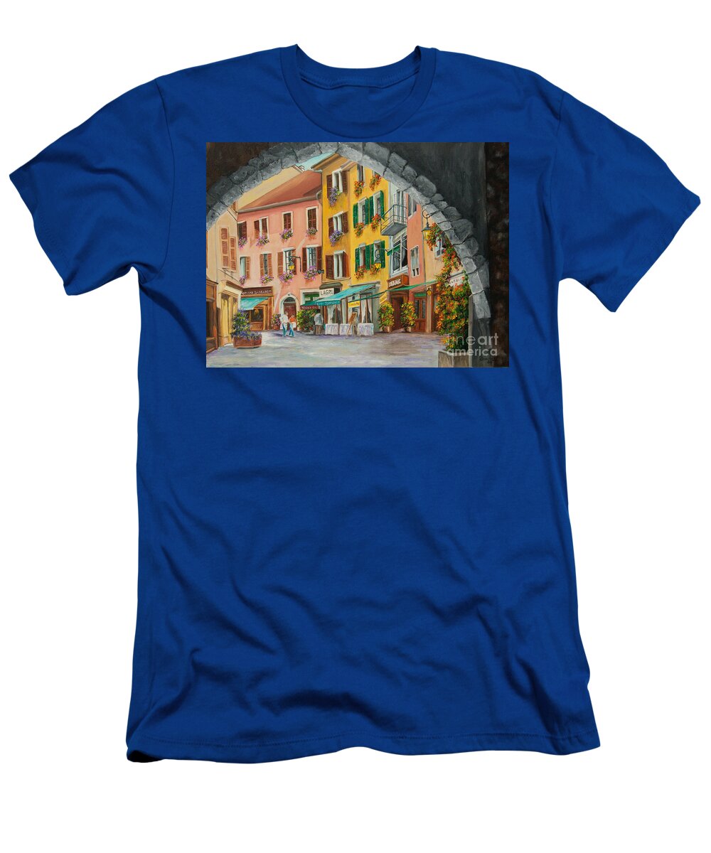 Annecy France Art T-Shirt featuring the painting Archway To Annecy's Side Streets by Charlotte Blanchard