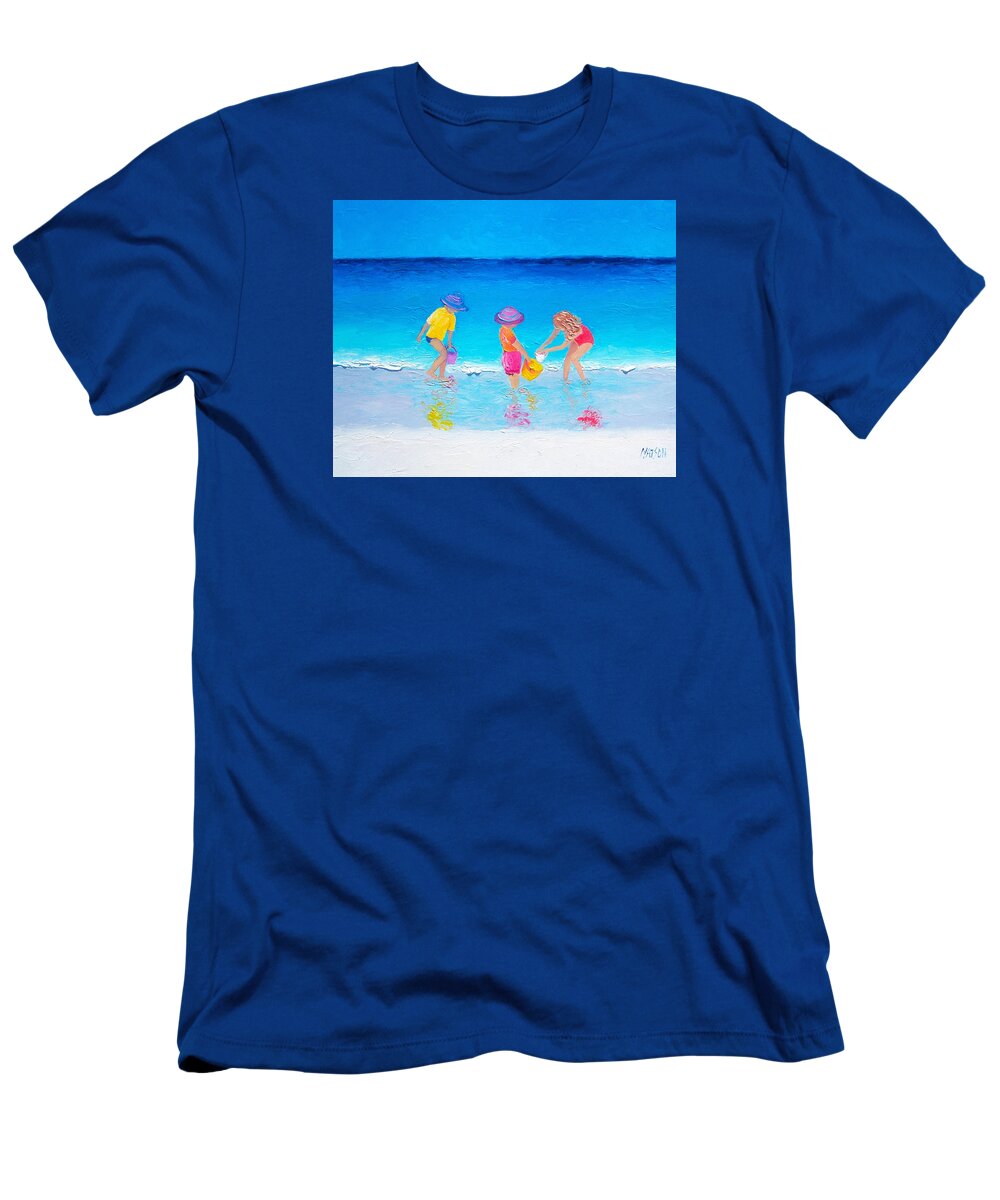 Beach T-Shirt featuring the painting Beach Painting - Water Play by Jan Matson