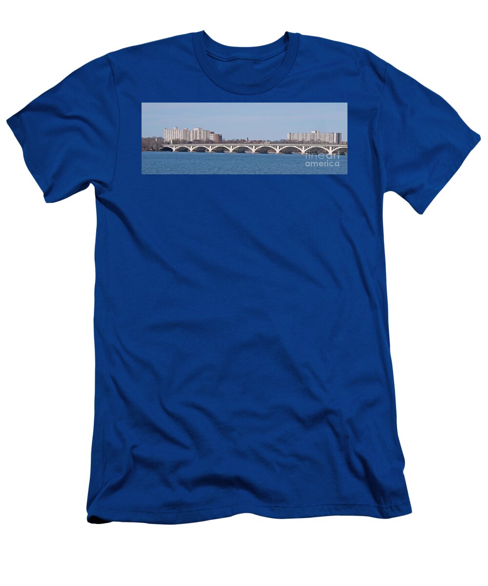 Bridge T-Shirt featuring the photograph Belle Isle Bridge Panorama wide by Ann Horn