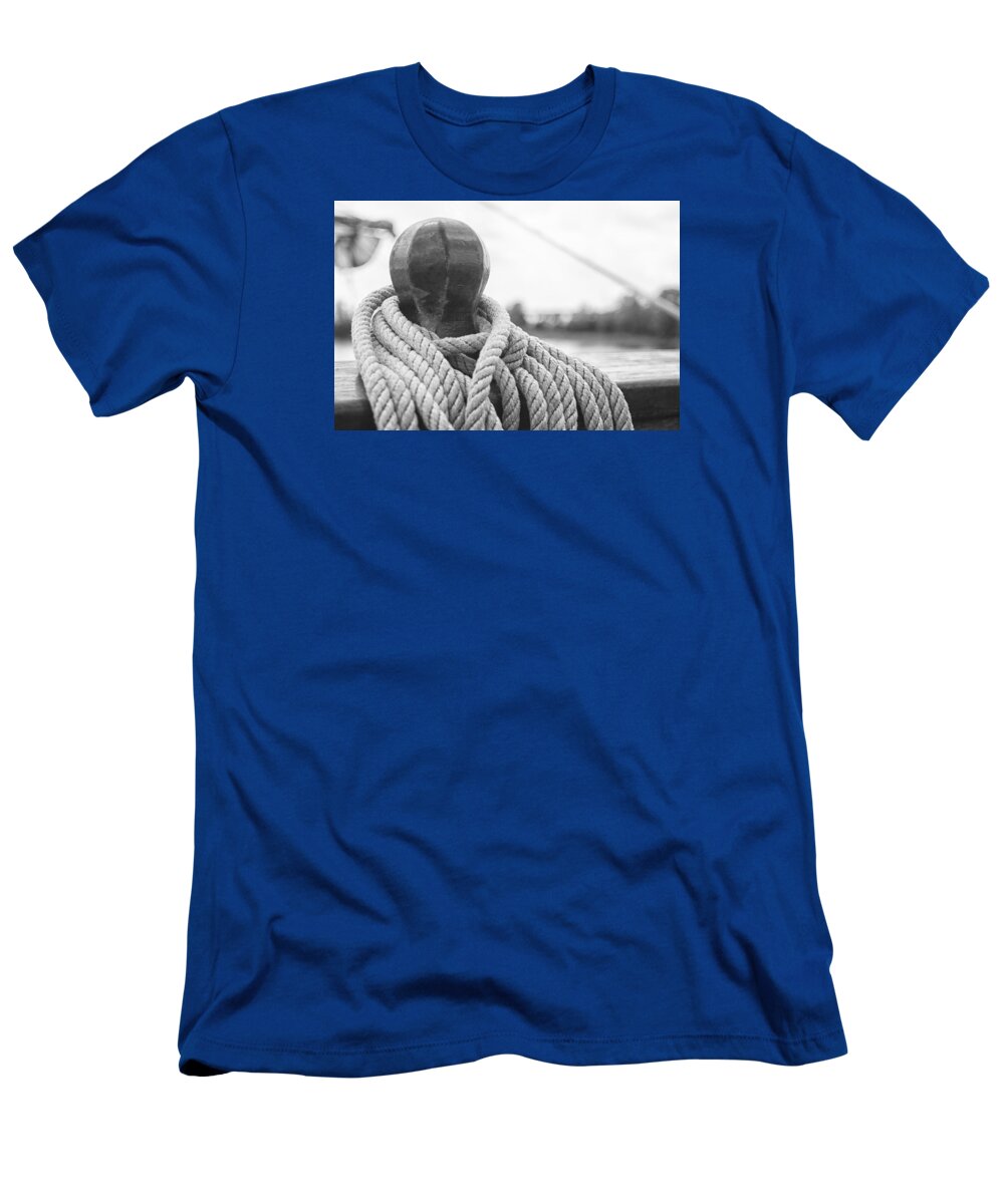 Ship T-Shirt featuring the photograph Beneath the Sail Coiled Rope by Bob Decker