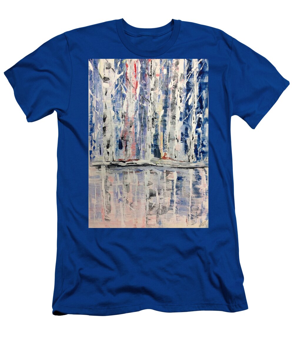Abstract Landscape Watercolour Painting T-Shirt featuring the painting Birch Waterside by Desmond Raymond