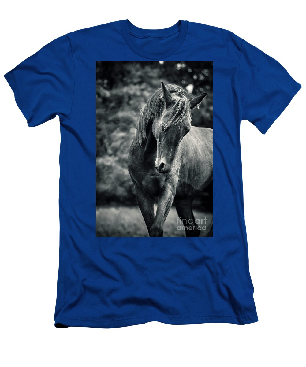 Horse T-Shirt featuring the photograph Black and white portrait of horse by Dimitar Hristov