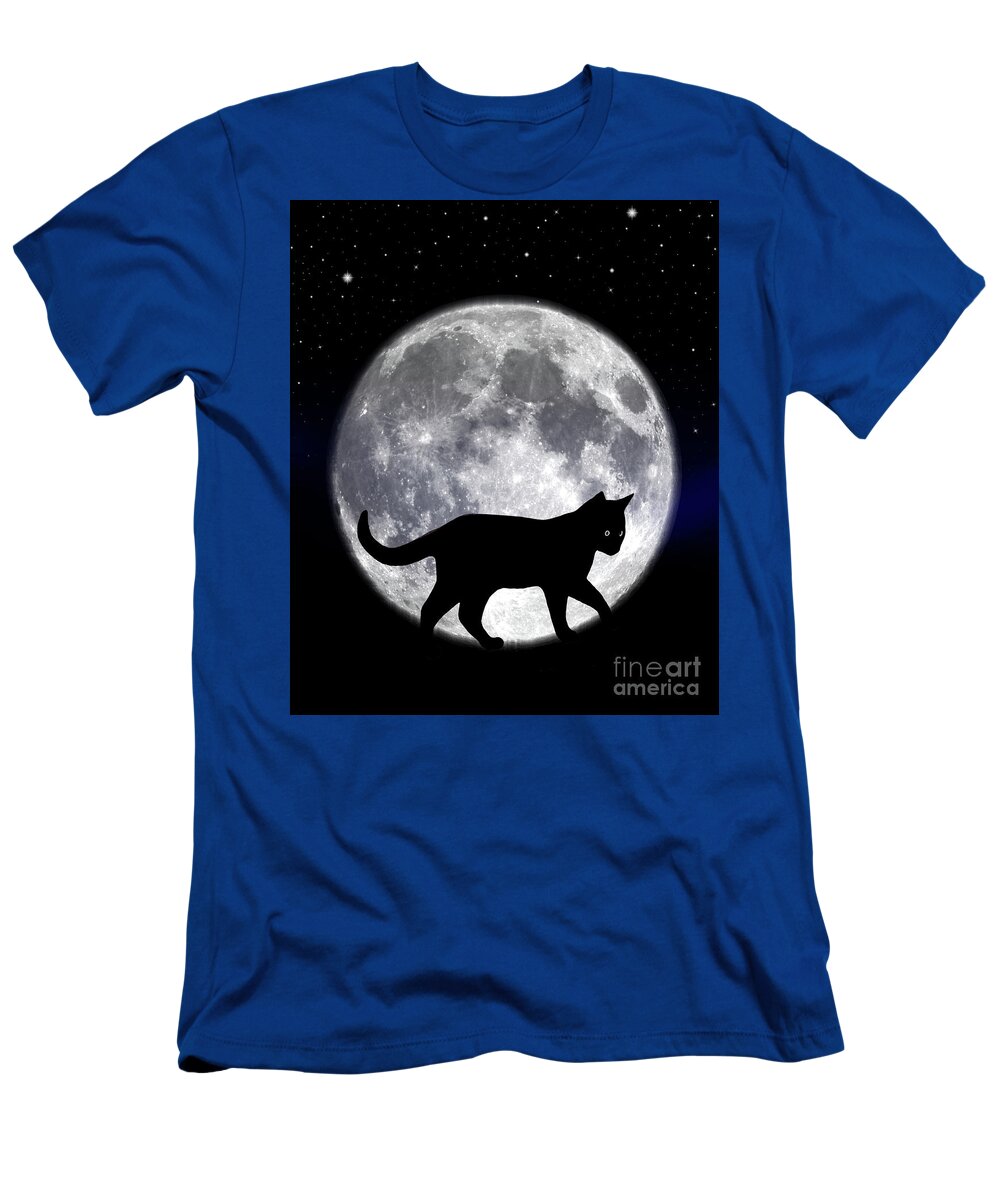 Halloween T-Shirt featuring the photograph Black Cat And Full Moon 2 by Nina Ficur Feenan