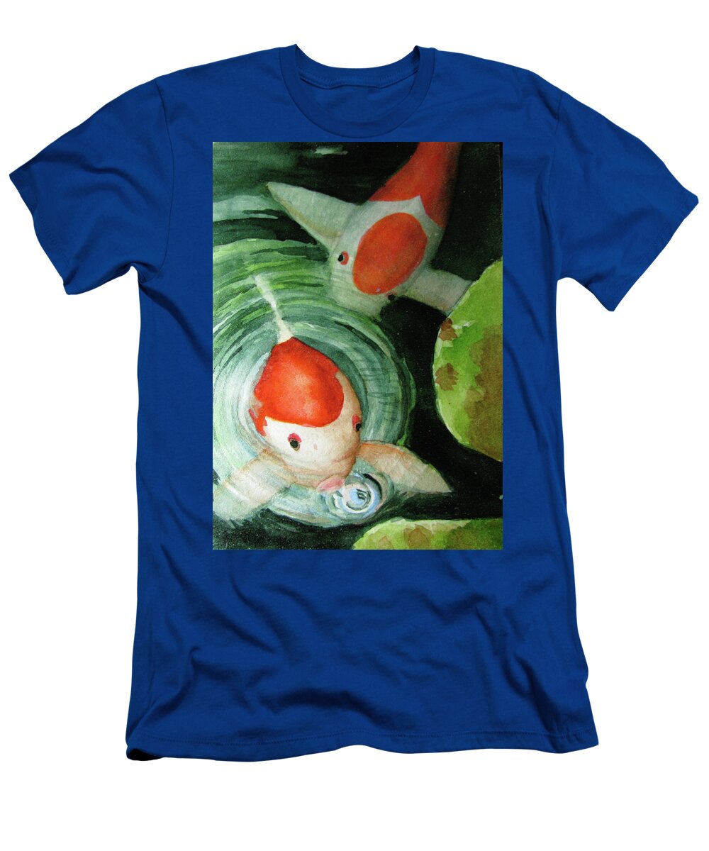 Koi T-Shirt featuring the painting Blowing Bubbles by April Burton
