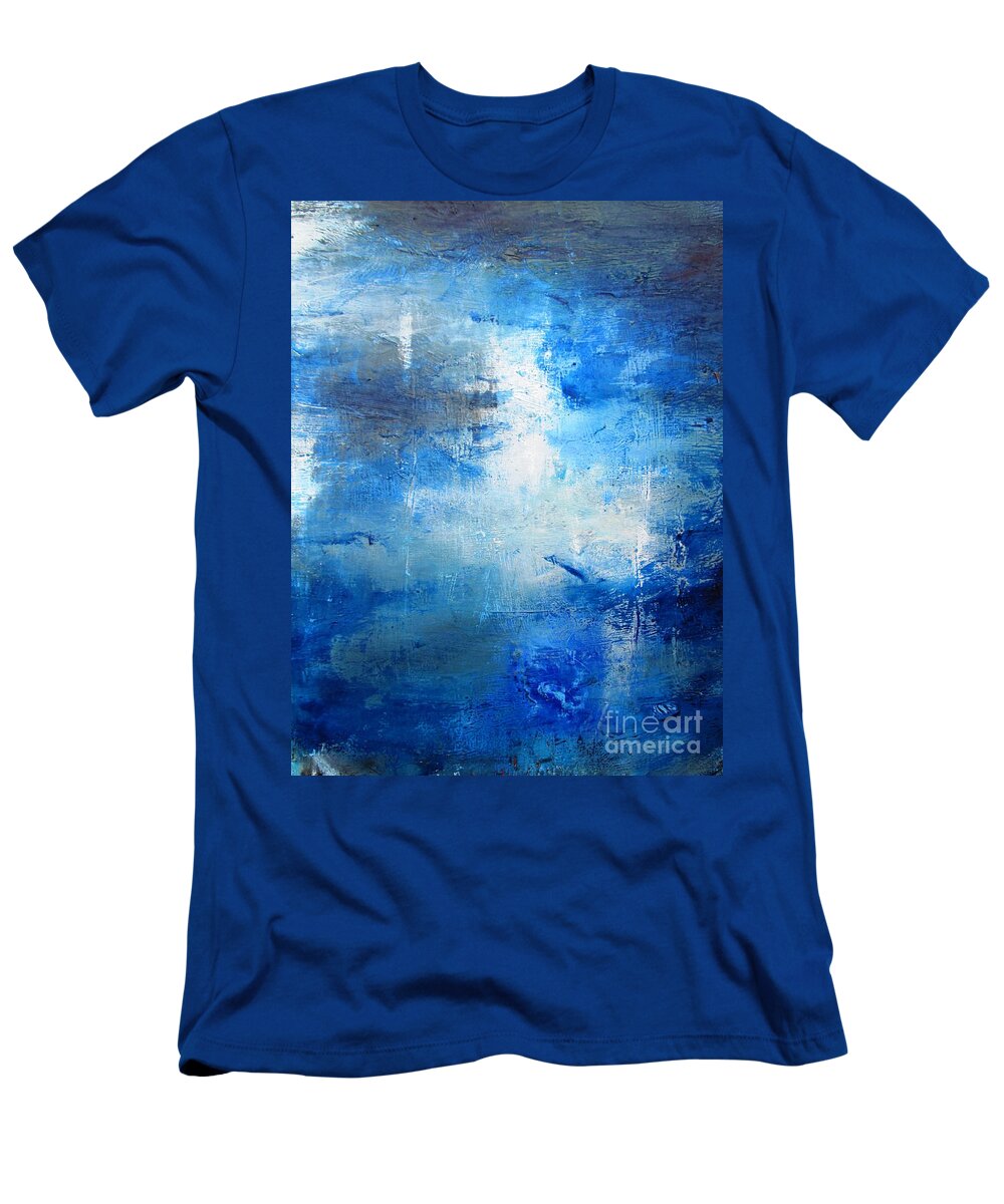 Abstract Blue And White Painting T-Shirt featuring the painting Moonlight On Water- Abstract by Mary Cahalan Lee - aka PIXI