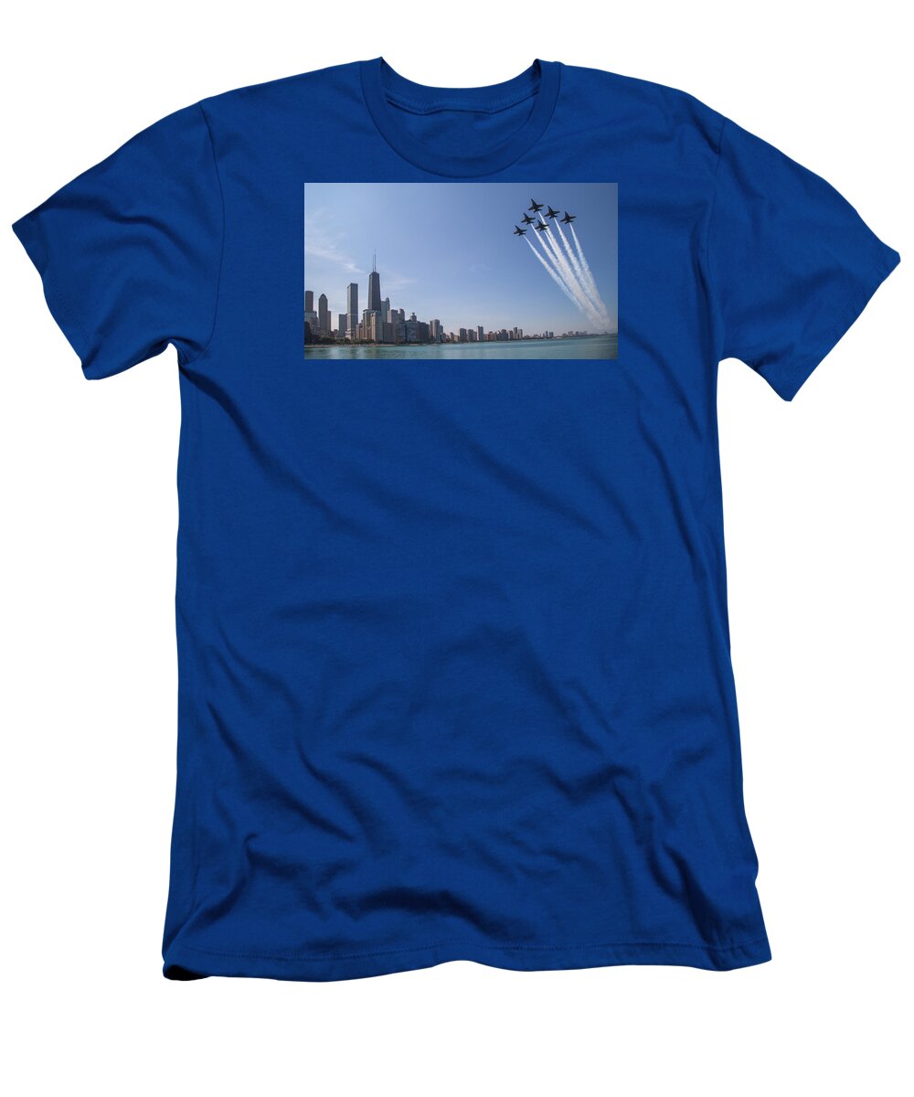 Chicago T-Shirt featuring the photograph Blue Angels over Chicago by Lev Kaytsner