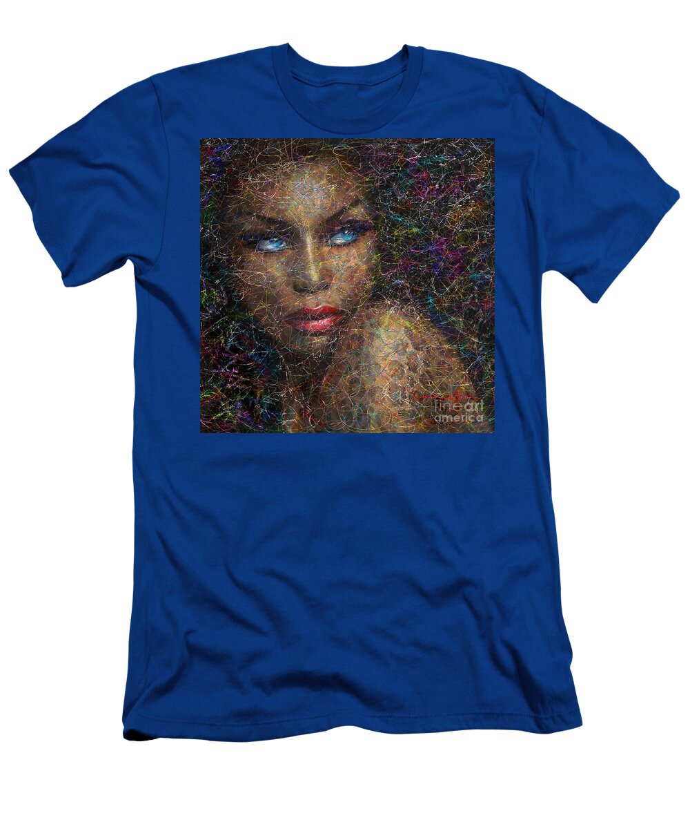 Portrait T-Shirt featuring the painting Blue Eyes Wild Pop by Angie Braun