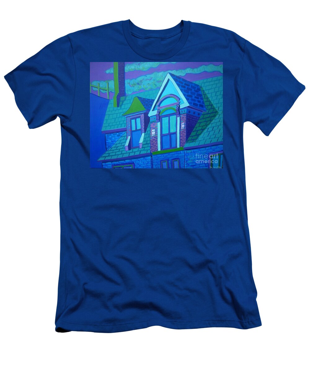 Blue T-Shirt featuring the painting Blue Gloucester Rooftop by Debra Bretton Robinson