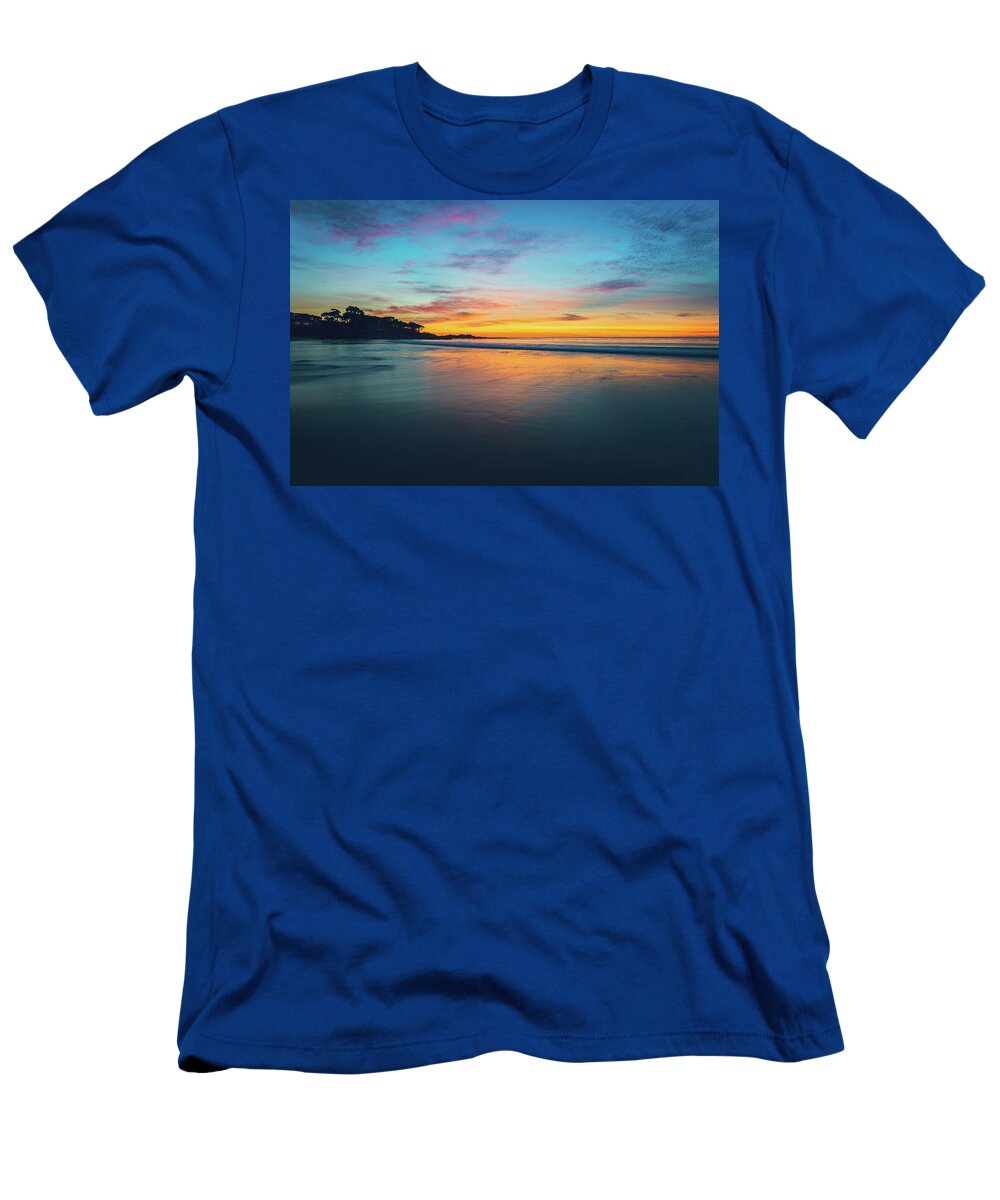 Af Zoom 24-70mm F/2.8g T-Shirt featuring the photograph Blue Hour at Carmel, CA Beach by John Hight