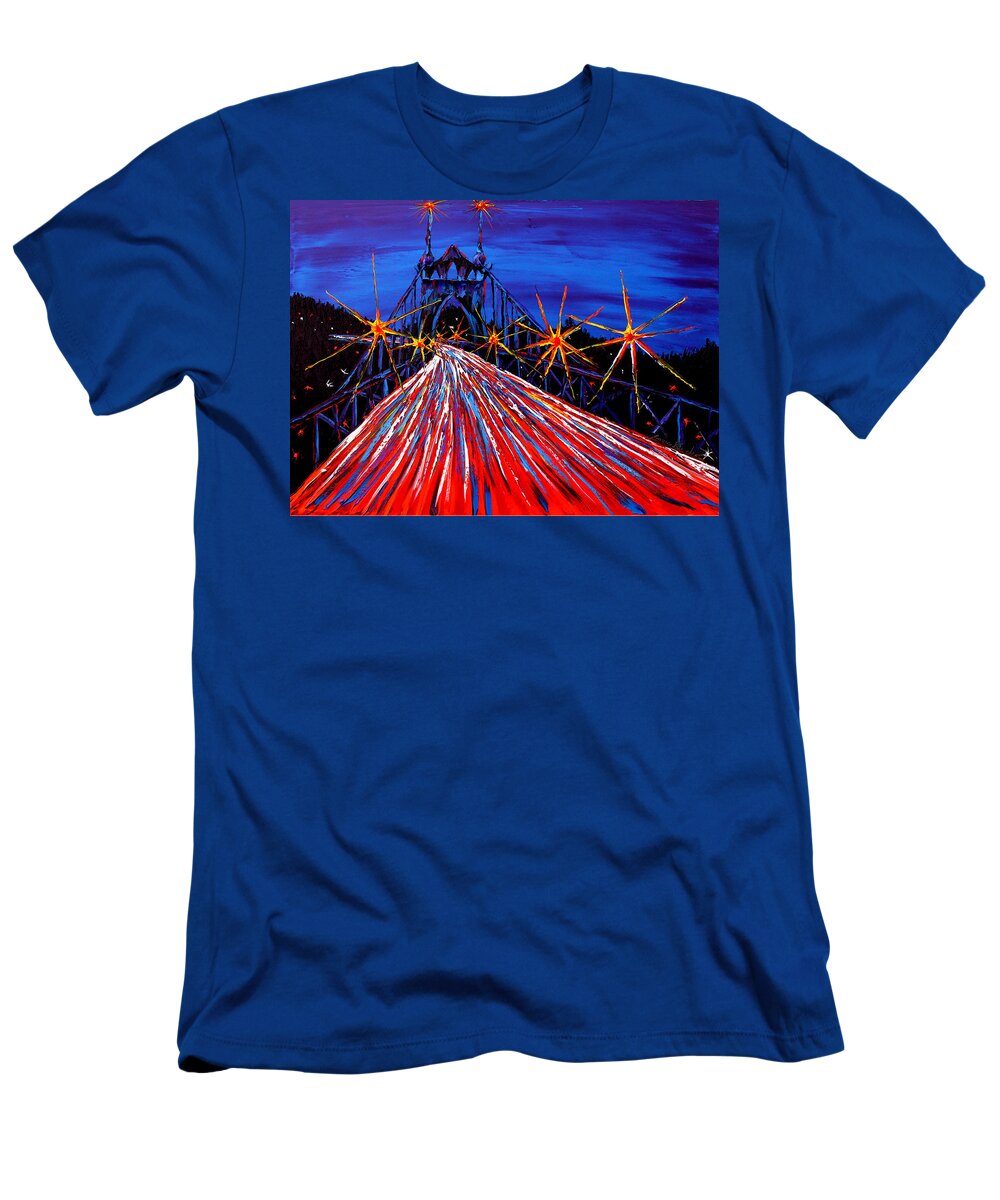  T-Shirt featuring the painting Blue Night Of St. Johns Bridge #50 by James Dunbar