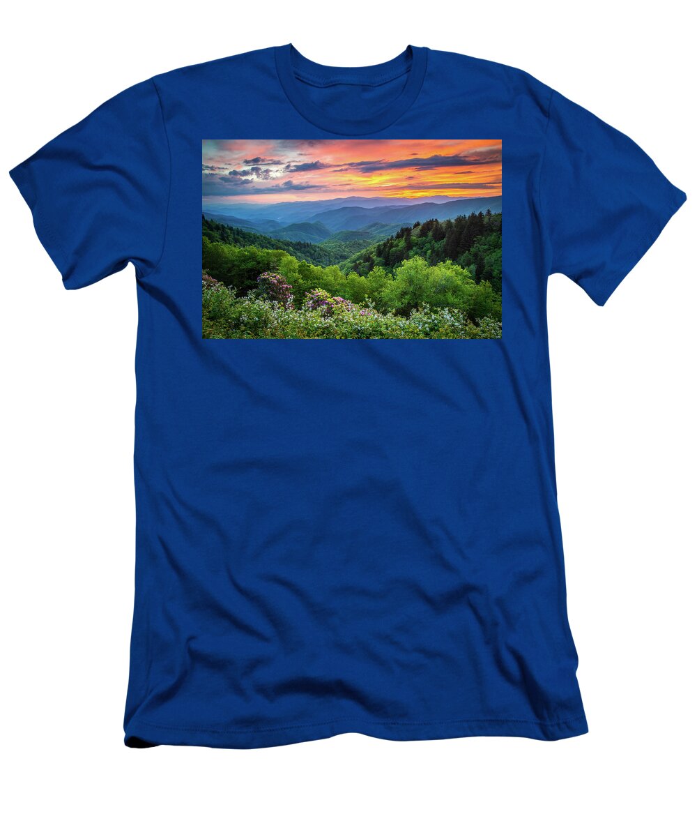 Landscape T-Shirt featuring the photograph Blue Ridge Parkway NC Spring Kaleidoscope by Robert Stephens
