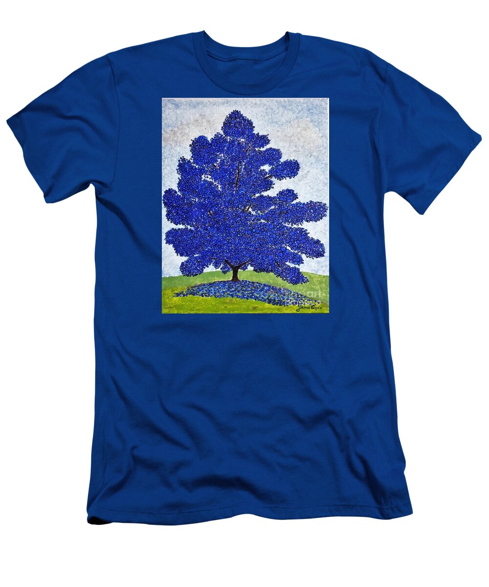 Tree T-Shirt featuring the painting Blue Tree by Jasna Gopic by Jasna Gopic