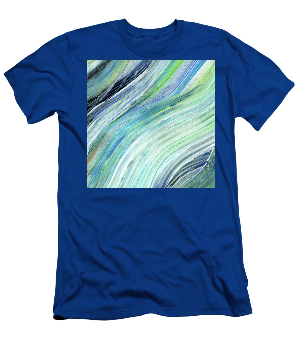 Turquoise Blue T-Shirt featuring the painting Blue Wave Abstract Art for Interior Decor V by Irina Sztukowski