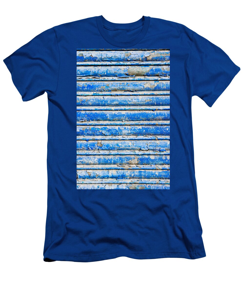 Aged T-Shirt featuring the photograph Blue weathered metal by Tom Gowanlock
