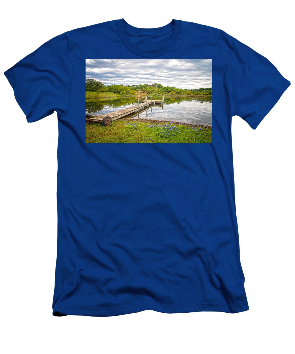 Texas Bluebonnets T-Shirt featuring the photograph Bluebonnet Boat Dock by Lynn Bauer