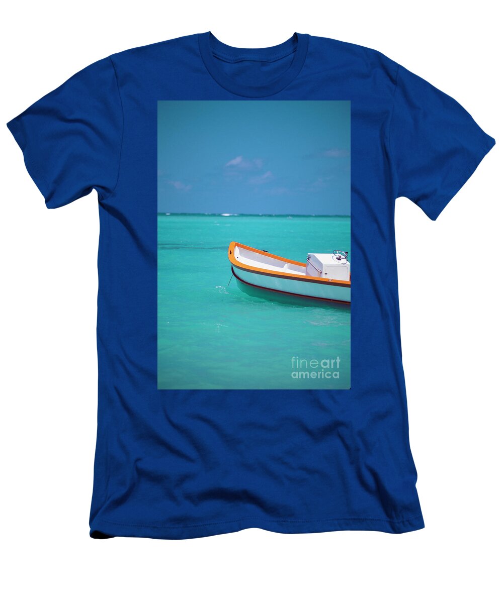 Aqua T-Shirt featuring the photograph Boat Floating by Dana Edmunds - Printscapes