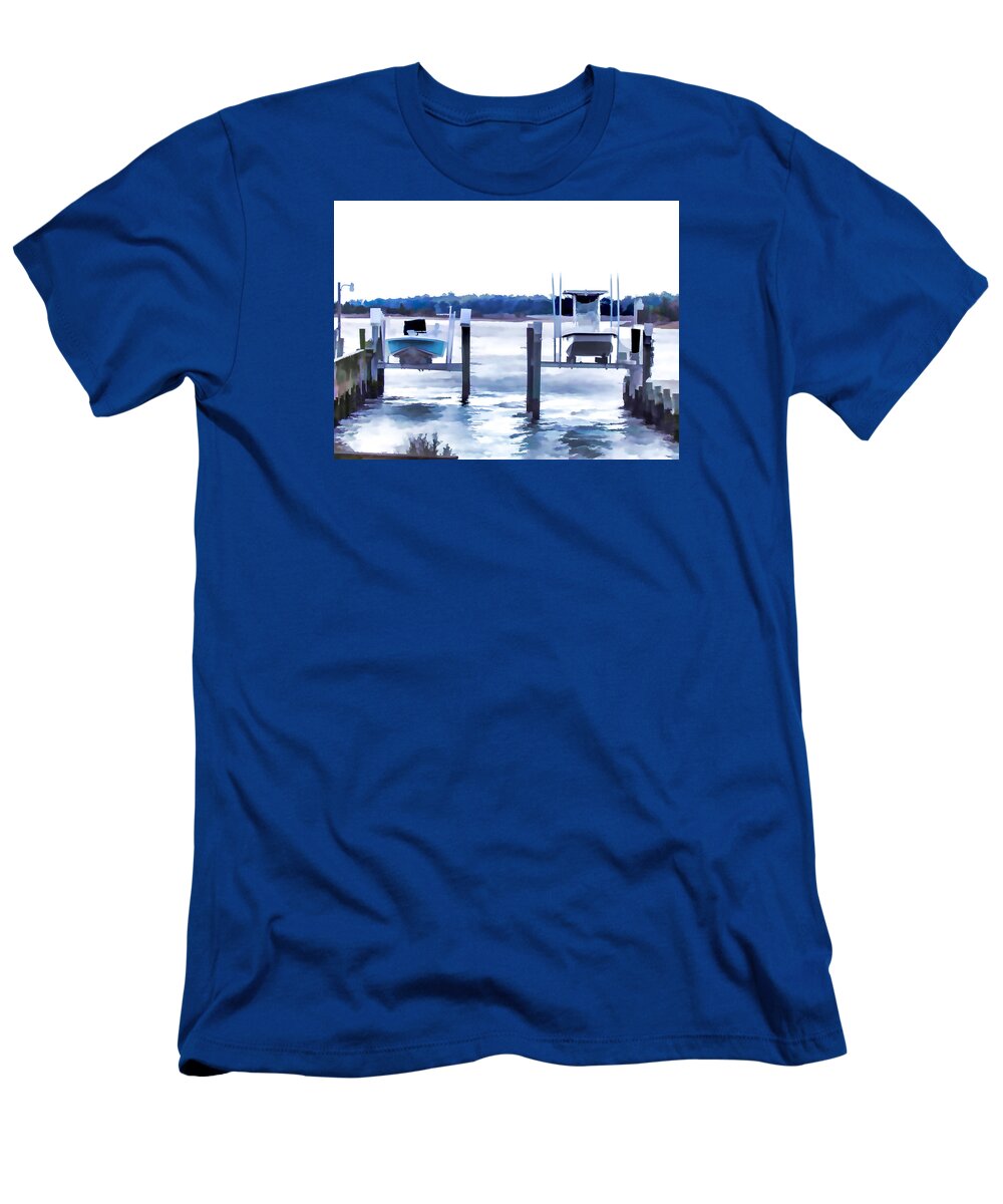 Boat In Swansboro T-Shirt featuring the painting Boat In Swansboro by Jeelan Clark